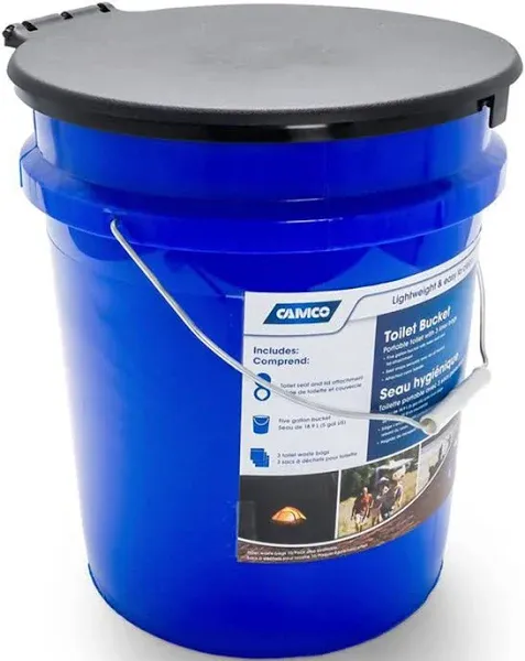 CAMCO 41549 Portable Toilet Bucket | Features 3 Bag Liners for Easy Clean Up &amp;