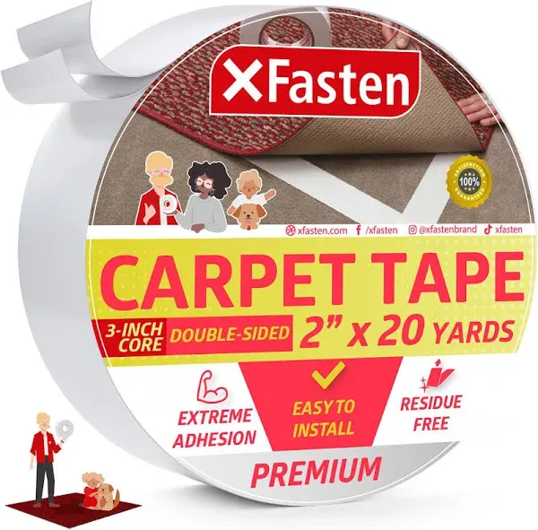 Double Sided Carpet Tape for Area Rugs 2 Inch X 30 Yards Residue-Free Carpet Tap