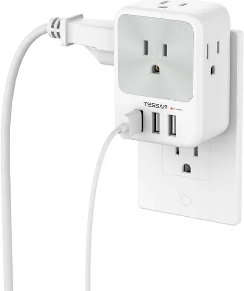 TESSAN 4 Electrical Outlet Extender Surge Protector with 3 USB Wall Charger