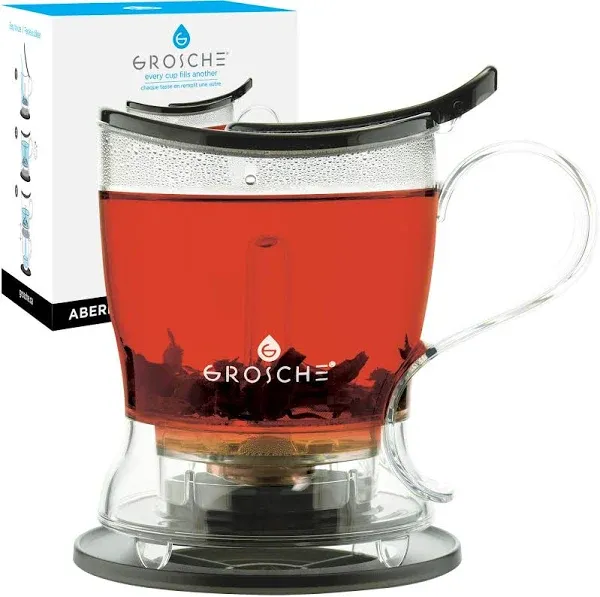 GROSCHE Aberdeen Tea Infuser Teapot & Smart Tea Maker - BPA-Free| Easy Brew | Easy Clean Steeper | Loose Leaf Brewing - Stylish Design | 17.7 fl oz - 14 oz | Stainless Steel Vacuum Insulated Mug