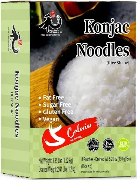 Shirataki Konjac Rice 8 Pack Inside, Vegan, Gluten Free, Fat-Free, Keto Friendly