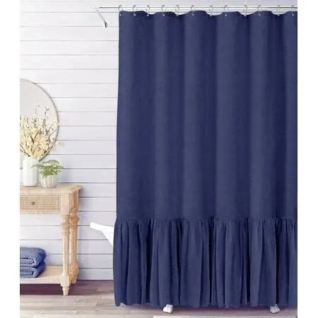 Farmhouse Shower Curtain Ruffle Linen Shower Curtain for Bathroom Navy 72"x72"