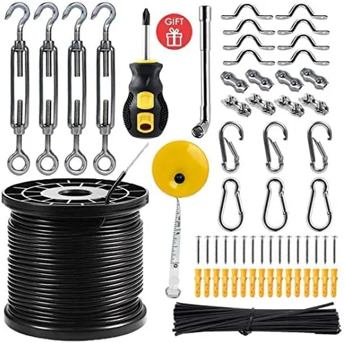 Newleray String Light Hanging Kit with 164 Ft Nylon Coated Stainless Steel 30...