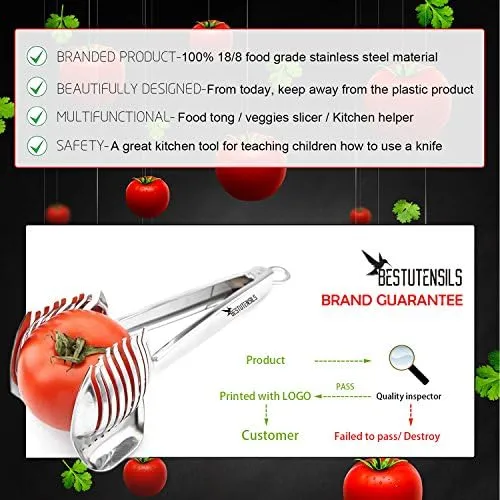 Best Utensils Tomato Slicer Lemon Cutter Multipurpose Handheld Round Fruit Tongs Stainless Steel Onion Holder Easy Slicing Kiwi Fruits & Vegetable