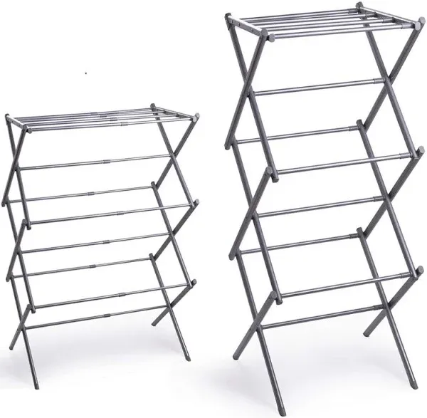 BINO 3-Tier Collapsible Drying Racks | Silver | Air Drying & Hanging | Foldable Portable Indoor & Outdoor | Space Saving Clothes Dryer Stand | Home Dorm Apartment Essentials