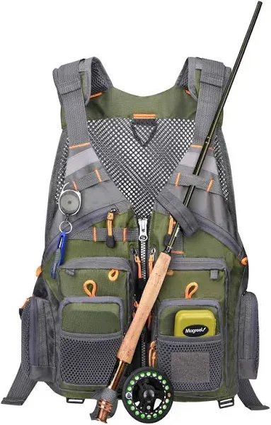 Gonex Fly Fishing Vest for Men Women, Comfortable Adjustable Fishing Vest with Multi-Pockets Reflective Stripes