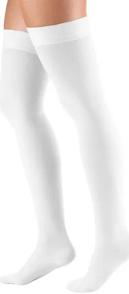 Truform 20-30 mmHg Compression Stockings for Men and Women, Thigh High Length, Dot Top, Closed Toe, White, X-Large