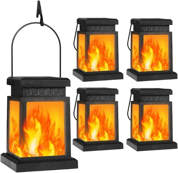 shumi 4 Pack Hanging Solar Lantern Outdoor Lights, Flickering Flame Solar Lanterns Lights Outdoor Waterproof for Garden, Patio, Landscape, Umbrella, Tent, Tree, Yard, Deck, Camping