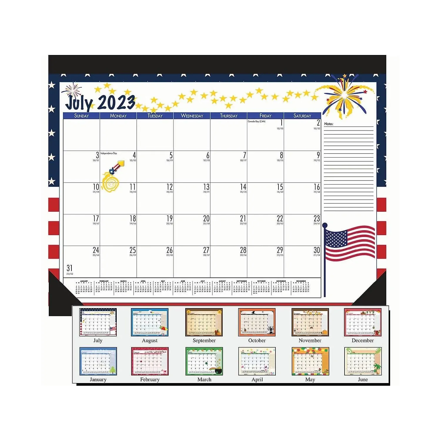 Academic Year Recycled Desk Pad Calendar, Illustrated Seasons Artwork, 22 X 17, Black Binding, 12-month (july-june):2024-2025