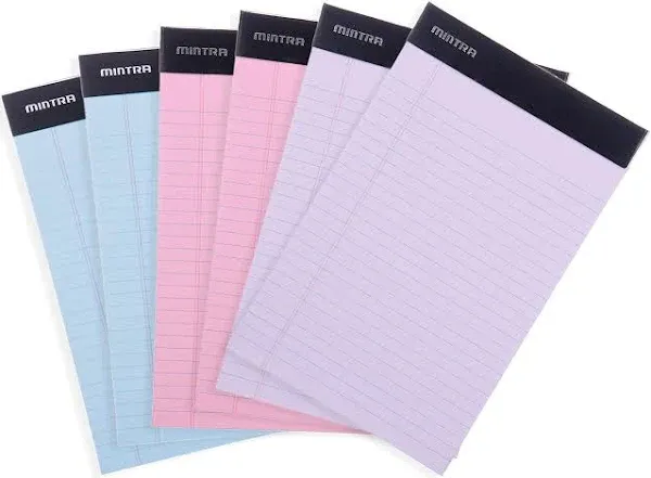 Legal Pads - ((BASIC PASTEL 6pk, 5in X 8in, NARROW RULED)) - 50 Sheets per No...