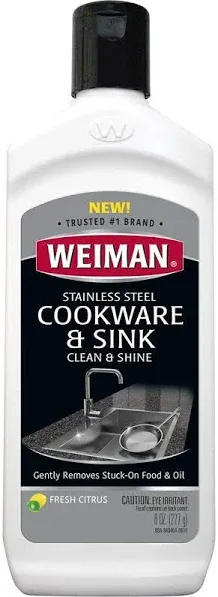 Weiman Stainless Steel Sink and Cookware Cleaner and Polish with Microfiber Cloth - 8 Ounce