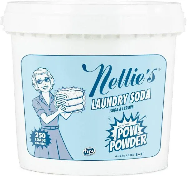 Nellie's Laundry Soda with POW Powder - 250 Loads - Eco-Friendly Laundry Detergent with Stain-Fighting Active Enzymes - High-Efficiency Formula, Phosphate-Free, Septic-Safe