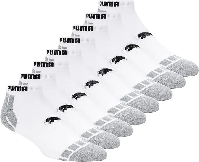 Puma Men's 8 Pack Low Cut Socks, White/Black, 10-13