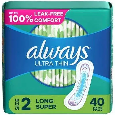 Always Ultra Thin Pads Size 3 Extra Long Super Absorbency Unscented with Wings - 28 Count