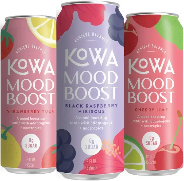 KOWA 12PK Mood Boost Sparkling Water Drink, Sugar Free, Variety Pack