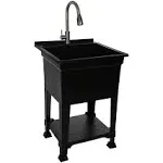 UTILITYSINKS Plastic 24" Freestanding Compact Workshop Utility Tub Sink, Black