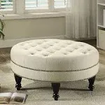 Coaster Furniture Elchin Oatmeal Round Upholstered Tufted Ottoman, Size: 35 x 35 x 17, Beige