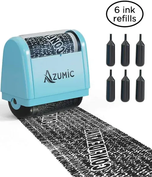 Identity Theft Protection Roller Stamp 6 Pack Refills - Confidential Address Blocker Anti Theft Prevention Stamps - by Azumic (Light Blue)