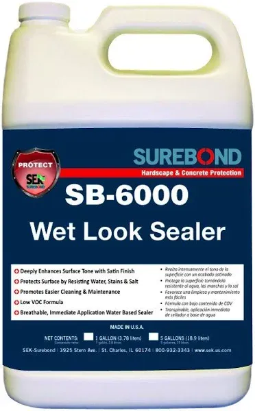 SEK Surebond SB-6000 G Wet Look Sealer Water-Based, Water-Based Polymer Blend Resin, Darkening