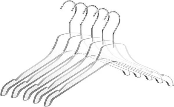 Quality Hangers Acrylic Lucite Clear Hangers - Made of Clear Acrylic for a Luxurious Look - Feel with Swivel Hook - Gold Hook -Lightweight Hangers - 5 Pack