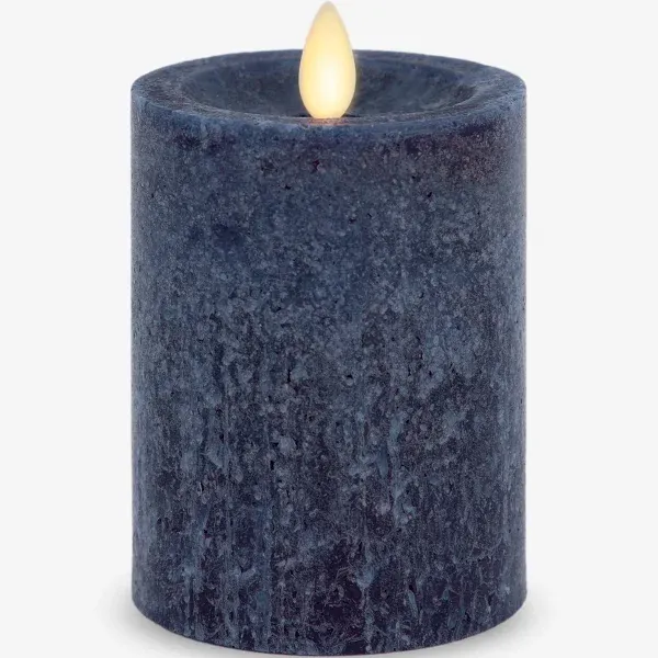 Luminara Midnight Blue Seaglass Flameless Candle Moving Flame Pillar, Unscented Real Wax with Recessed Edge, Timer, Battery Operated LED Candle Lights (3" x 6.5")