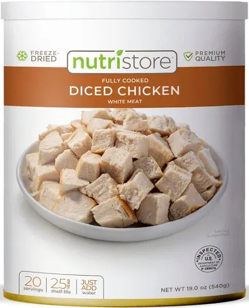 Nutristore Freeze-Dried Chicken | Emergency Survival Bulk Food Storage Meat | Perfect for Lightweight Backpacking, Camping & Home Meals | USDA Inspected | 25-Year Shelf Life