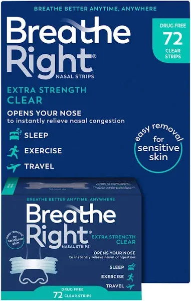 Breathe Right Extra Strength 72 Clear Nasal Strips