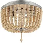 Jonathan Y Allison 10" 2-Light Shabby Chic Farmhouse Wood Beaded/Metal LED Flush Mount, White - Antique Silver