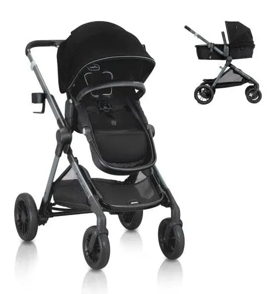 Evenflo Pivot Xpand Modular Stroller (Ayrshire Black) & Gold Revolve360 Extend All-in-One Rotational Car Seat with SensorSafe (Onyx Black)