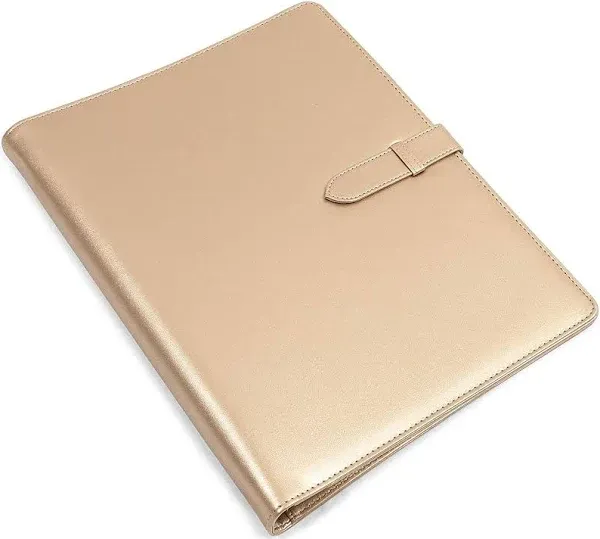 Padfolio Folder with 3 Ring Binder (Metallic Gold, Faux Leather, 10.8 x 13.2 inches)