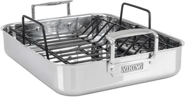 Viking 16" x 13" x 3" Tri-Ply Stainless Steel Roasting Pan with Rack