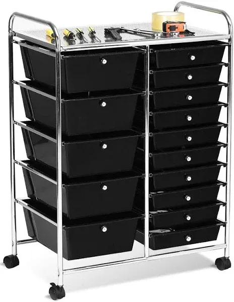 Office 15 Drawer Rolling Storage Cart Rolling Carts Opaque Multicolor Drawers