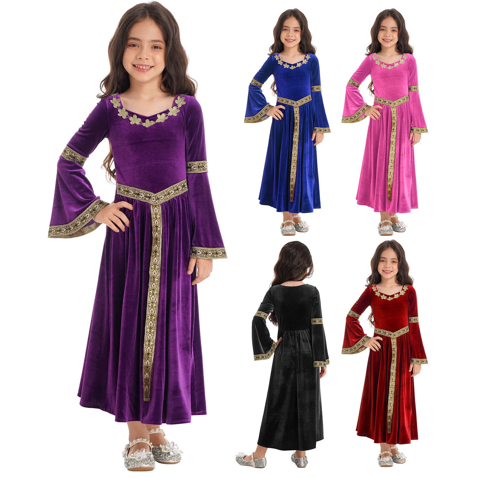 Kids Medieval Princess Halloween Cosplay Costume Renaissance Retro Velvet Dress  | eBay