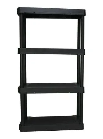 Wide 4 Shelf Plastic Garage Tool Storage Shelving Unit Black