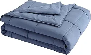 Lotus Home Down Alternative Blanket With Microfiber Cover and Water and Stain Resistance, Full/Queen, Smoke Blue