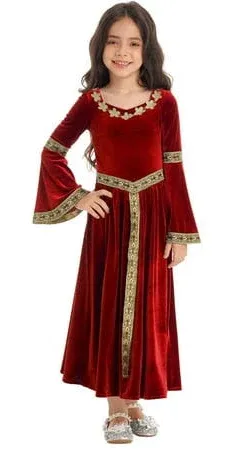 US Girls Medieval Princess Long Flare Sleeve Dress Renaissance Vintage Costume