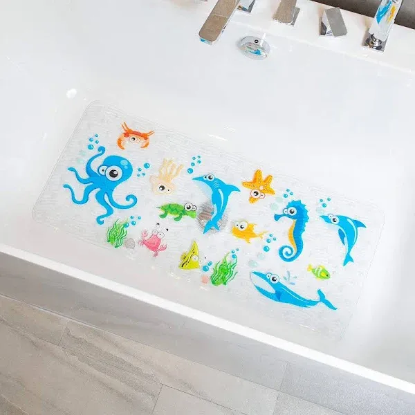 Cartoon Non Slip Bathtub Mat for Kids - 34x15 Inch XL Large Size Anti Slip Sh...