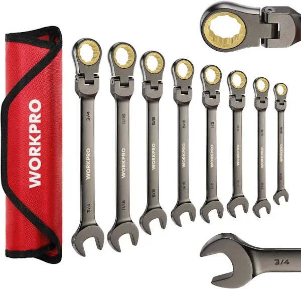 WorkPro 8-Piece Flex-Head Ratcheting Combination Wrench Set, CR-V Constructed, N