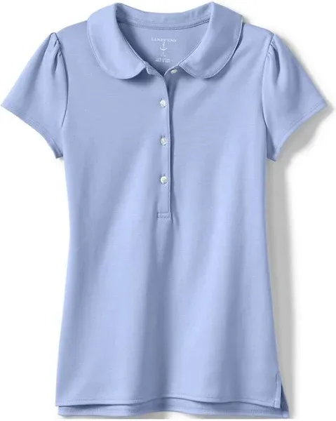 Lands' End Girls School Uniform Short Sleeve Peter Pan Collar Polo Shirt - White