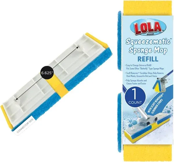 LOLA Products Squeeze Matic Butterfly Sponge Mop Refill, 9", Replacement Head, Floor Cleaning, Comparable w/Quickie Type S Sponge Mop Refill, 1 Pack