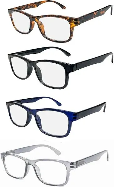 4-pack Men's Matte Finish Computer Readers - Blue Light Blocking Scratch Resistant Reading Glasses (Classic Matte, 2.00)