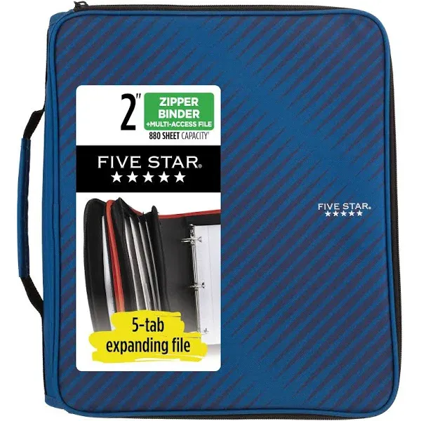 Five Star Zipper Binder, 3 Rings, 2" Capacity, 11 x 8.5, Black/Gray Zebra Print Design