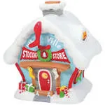 Department 56 Porcelain Dr. Seuss The Grinch Village Who-Ville Stocking Store Lit Building, 7.17 Inch, Multicolor