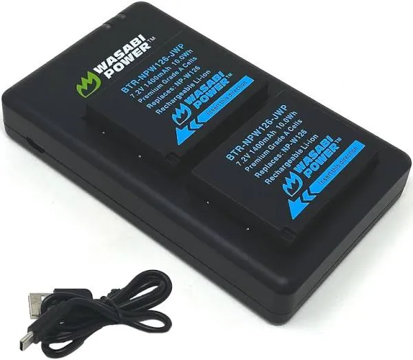 Wasabi Power Battery (2-Pack) Dual Charger for Fujifilm NP-W126, NP-W126S G