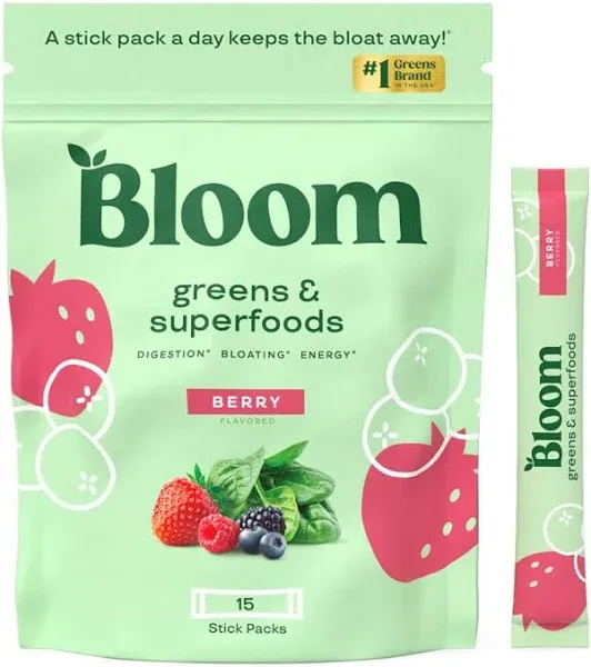 Bloom Nutrition Greens and Superfoods Powder Stick pack, Strawberry Kiwi