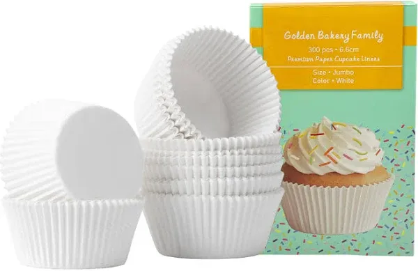 Jumbo Cupcake Liners 300 pcs Natural Muffin Liners No Smell,Food&Grade,Greaseproof Paper Baking Cups, Cupcake Wrappers for Party,Christmas by GoldenBakeryFamily