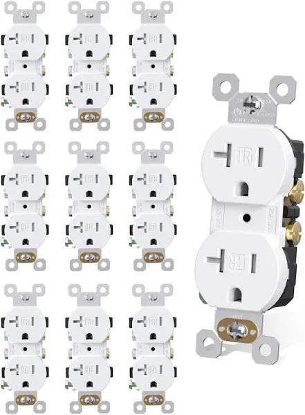 AIDA 20 Amps Outlets Duplex Electrical Receptacle Outlets,20Amp 125V Heavy-Duty Wall Outlet, Residential, 2 Pole, 3-Wire, Self-Grounding Clip,NEMA 5-20R, UL Listed, Side Wire (10 Pack, White)