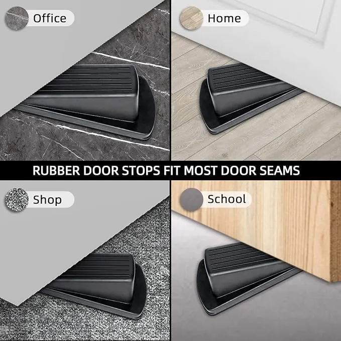 Door Stoppers, 4 Pack Premium Rubber Stoppers Wedge, Stops for Carpet Heavy Duty Door, Bottom of on Tile, Concrete, Carpet, Wooden Floor (Black)