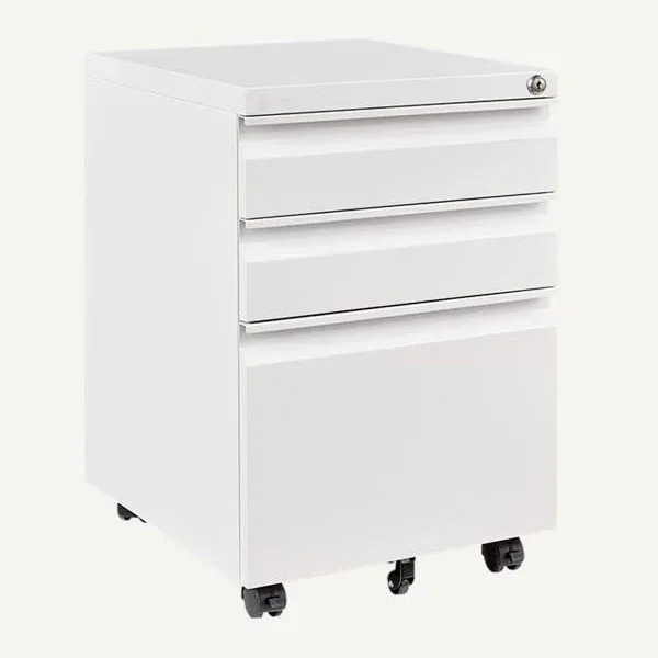 3-Drawer Mobile File Cabinet with Lock, Office Storage Filing Cabinet for Legal/Letter Size, Pre-Assembled Metal File Cabinet Except Wheels Under Desk (2 Drawer,White)