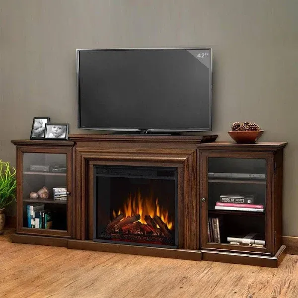 Real Flame Frederick 72" Electric Fireplace TV Stand for TVs up to 70 inches, Entertainment Center with Adjustable Shelves and Storage, TV Stand for Living Room and Bedroom, Remote Control, White